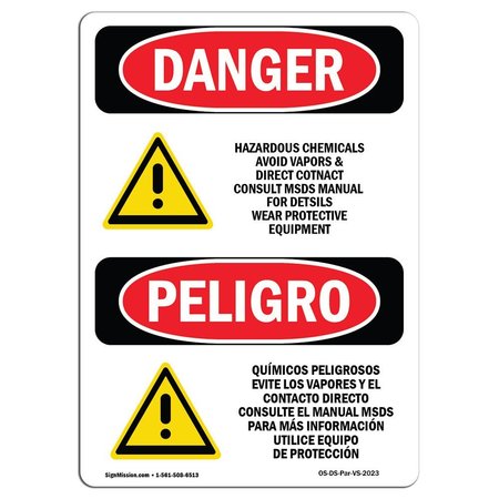 SIGNMISSION Safety Sign, OSHA Danger, 10" Height, Aluminum, Hazardous Chemicals Avoid Vapors, Spanish OS-DS-A-710-VS-2023